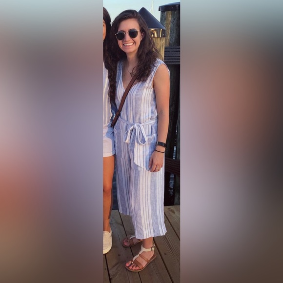 Gap Blue Striped Linen Jumpsuit - Picture 3 of 3